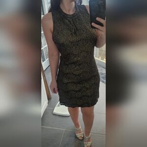 love, Fire Black and Gold Sleeveless Lace Dress